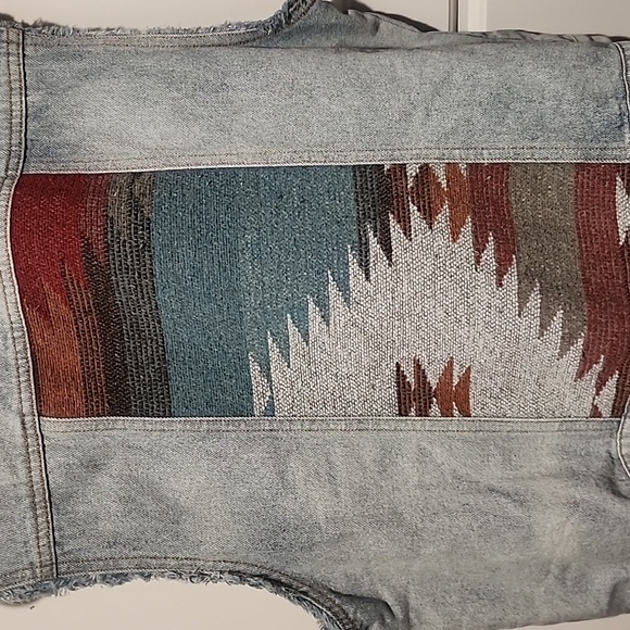 Denim Vest with Southwestern Pattern - Picture 2 of 2